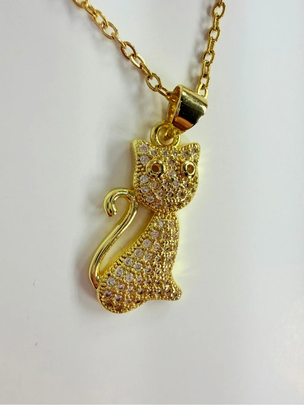Gold Cat Pendant Necklace - Sparkling Cat Charm for Cats Lovers #stainless steel